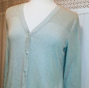 Eddie Bauer Cardigan M Blue Lambswool soft luxury sweater shirt long sleeve